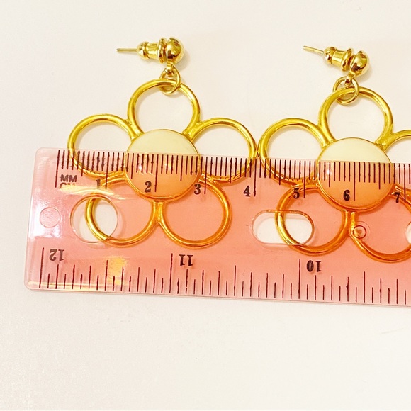 Vintage Earrings Flower Power 90s Y2K Gold Tone Drop Dangle Large XL Stu… - Picture 5 of 6